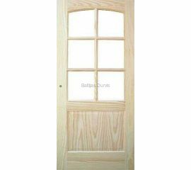 Priedes masīvkoka iekšdurvis Malaga ar dabīga koka apdari un līstotu stikla pildiņu durvju augšdaļā. Durvis ar klasiski vienkāršu dizainu mājīgām telpām.