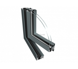 Alumīnija logi un balkona durvis - Ponzio PE60 loga trīskameru profila savienojuma paraugs ar stikla paketi 3D skatā