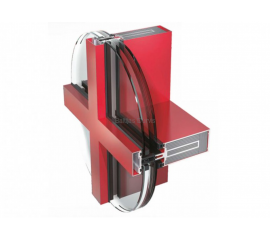 Alumīnija Fasāžu Sistēmas - Ponzio PF 152 PROZ savienojuma paraugs  sarkanā krāsā ar stikla paketēm 3D skatā