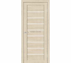 Iekšdurvis LELIA Kapučīno ar siltu koka toņa apdari un horizontāliem stikla elementiem gaismas caurlaidībai un dizainam.