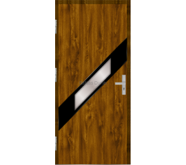 Siltas un kvalitatīvas ārdurvis mājai. Durvis zelta ozola tonī ar moderniem dekoratīvu stikla elementu.