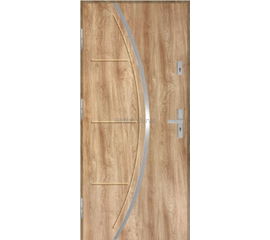 Siltas un kvalitatīvas ārdurvis mājai. Durvis  ar ozola tekstūru un moderniem dekoratīviem elementiem.