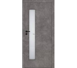 Iekšdurvis DECO DRE ar pelēku industriālu apdari un vertikālu matētu stikla pildiņu gaismas caurlaidībai.