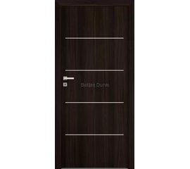 Durvis Galeria ALU DRE ar tumšu koka apdari un elegantiem alumīnija akcentiem, kas piešķir greznu un mūsdienīgu izskatu.