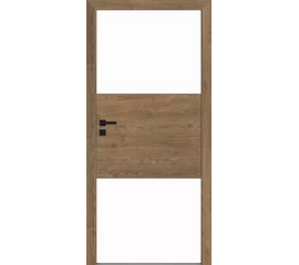 Durvis RIVIA DRE ar koka rāmja apdari un baltiem pildiņiem, kas piešķir telpai mūsdienīgu izskatu.