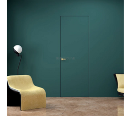 Slēptās iekšdurvis SARA ECO2 ar laminātu, kas saplūst ar sienas plakni un papildina modernu interjeru. DRE iekšdurvis zaļā krāsā.