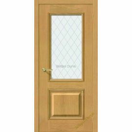 Durvis GRAND stiklotas zelta ozola tonī ar matētu dekoratīvu stikla pildiņu durvju augšdaļā.
