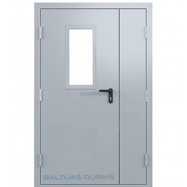 Ugunsdrošās pusotrviru metāla durvis ar stikla lodziņu, kas apvieno drošību un estētiku.