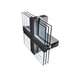 Alumīnija Fasāžu Sistēmas - Ponzio PF 152 ESG savienojumu paraugs ar stikla paketēm 3D skatā