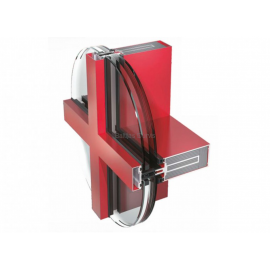 Alumīnija Fasāžu Sistēmas - Ponzio PF 152 PROZ savienojuma paraugs  sarkanā krāsā ar stikla paketēm 3D skatā