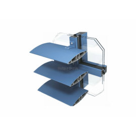 Alumīnija Fasāžu Sistēmas - Ponzio SUN PROTECT savienojumu paraugs ar žalūzijas tipa elementiem un stikla paketēm 3D skatā