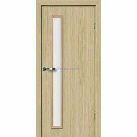 Iekšdurvis BELLA Kristal L PRO dabīgā koka apdarē ar vertikālu matētu stikla elementu, kas piešķir telpai gaišumu un moderniskumu.