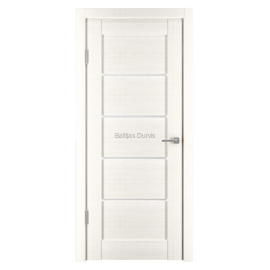 Iekšdurvis Horizontāl I Bianko ar baltu koka apdari un horizontālām stikla elementu līnijām, kas papildina minimālisma dizainu.