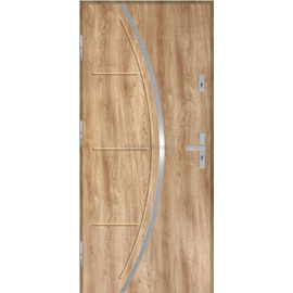 Siltas un kvalitatīvas ārdurvis mājai. Durvis  ar ozola tekstūru un moderniem dekoratīviem elementiem.