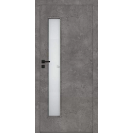 Iekšdurvis DECO DRE ar pelēku industriālu apdari un vertikālu matētu stikla pildiņu gaismas caurlaidībai.
