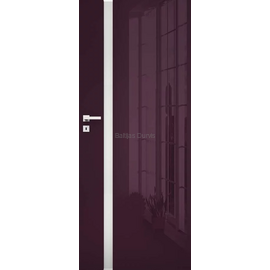 Iekšdurvis Vetro D2 violetas glancētas ar matētu vertikālu stikla elementu.