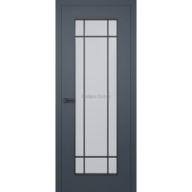 Iekšdurvis SOHO 3 SUPREME tumši pelēkā krāsā ar matētu stikla pildiņu un melniem dekoratīviem līstojuma elementiem.