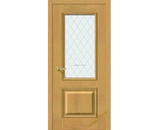 Durvis GRAND stiklotas zelta ozola tonī ar matētu dekoratīvu stikla pildiņu durvju augšdaļā.