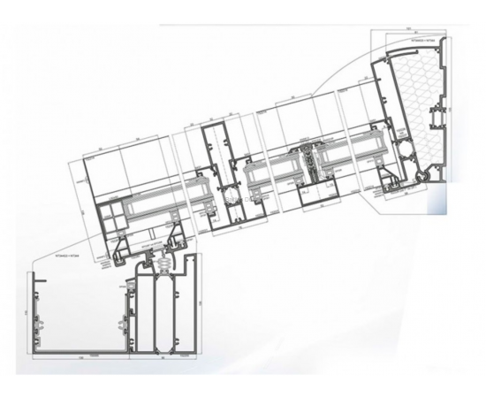 Alumīnija Fasāžu Sistēmas - Ponzio 152 WG detalizācija griezumā ar izmēriem