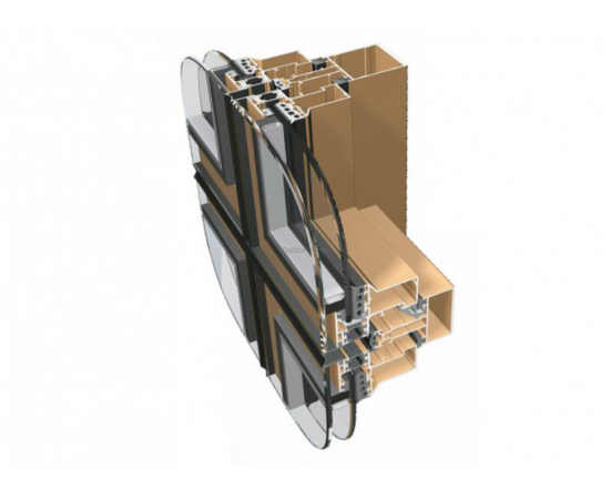 Alumīnija Fasāžu Sistēmas - Ponzio PF 152 SG savienojumu paraugs ar stikla paketēm 3D skatā