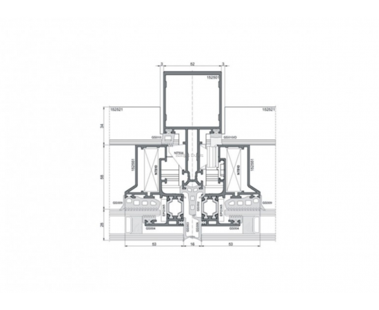 Alumīnija Fasāžu Sistēmas - Ponzio PF 152 SG detalizācija griezumā ar izmēriem