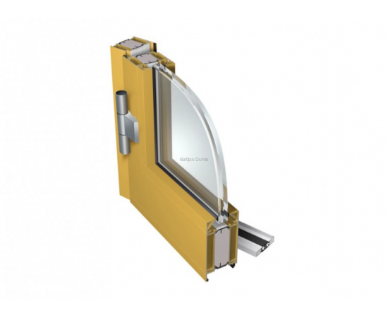 Alumīnija durvis un starpsienas - Ponzio NT 78EI durvju trīskameru profila savienojuma paraugs ar stikla paketi 3D skatā