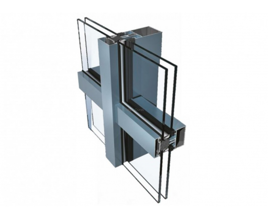 Alumīnija Fasāžu Sistēmas - Ponzio PF 152 savienojumu paraugs ar stikla paketēm 3D skatā