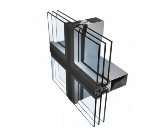 Alumīnija Fasāžu Sistēmas - Ponzio PF 152 ESG savienojumu paraugs ar stikla paketēm 3D skatā