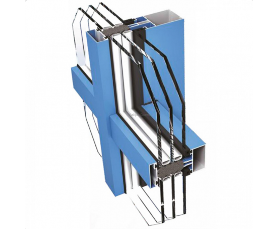 Alumīnija Fasāžu Sistēmas - Ponzio PF 152 HI savienojumu paraugs ar divu kameru paketēm 3D skatā