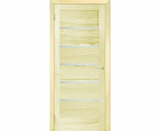 Priedes masīvkoka iekšdurvis MONA ar dabīga koka apdari un horizontāliem stikla elementiem, kas ļauj gaismai plūst starp telpām.