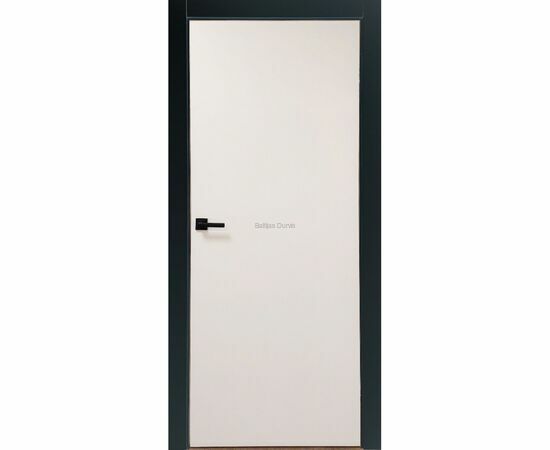 Gaišas iekšdurvis ar elegantu gludu virsmu un melnām aplodām, ideāli piemērotas modernam un stilīgam mājas dizainam.