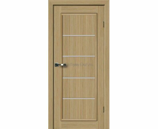 Durvis Modena-L ar dabīga koka apdari un horizontālām stikla līnijām, kas papildina klasisku un modernu interjeru.