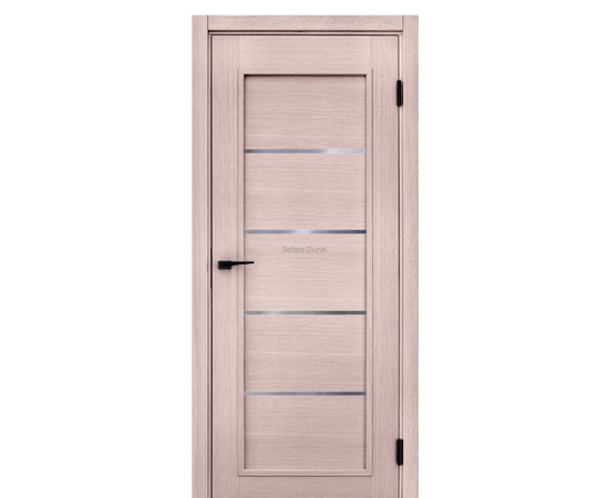 Durvis Modena-L ar rozā koka apdari un horizontālām stikla līnijām, kas papildina klasisku un modernu interjeru.