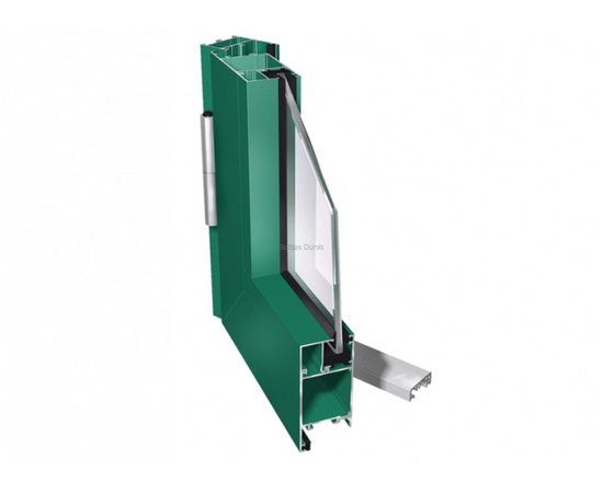 Alumīnija profilu sistēmas - Ponzio PE40 stūra savienojuma paraugs ar  stiklu 3D skatā