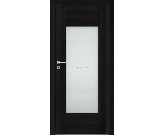 Durvis Aur DRE ar tumšu koka apdari un lielu stikla pildiņu, kas papildina telpu ar gaismu.