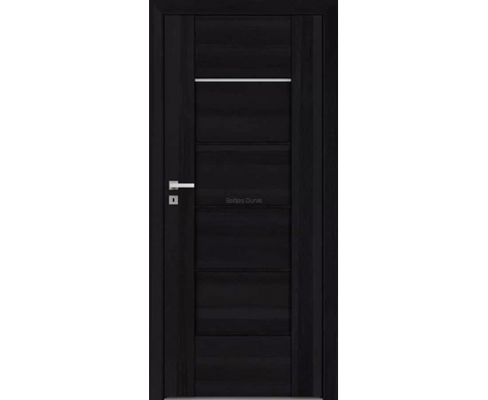 rvis Aur DRE ar tumšu koka apdari un horizontālu stikla līniju durvju augšdaļā, kas papildina klasisku un modernu interjeru.