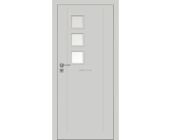 Iekšdurvis FARGO DRE krāsotas ar stikla elemntiem, gaišu apdari un gludu virsmu ar frēzējuma līnijām.