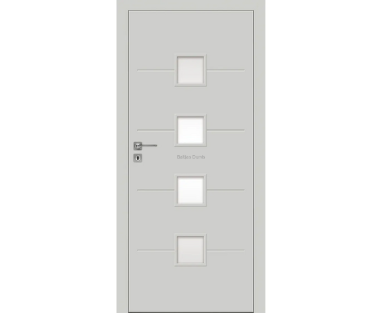 Iekšdurvis FARGO DRE krāsotas ar stikla elemntiem, gaišu apdari un gludu virsmu ar frēzējuma līnijām.