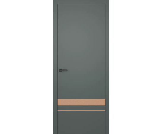 Pelēkas matētas iekšdurvis CITY 1 SUPREME ar horizontālām akcenta līnijām durvju lejasdaļā.