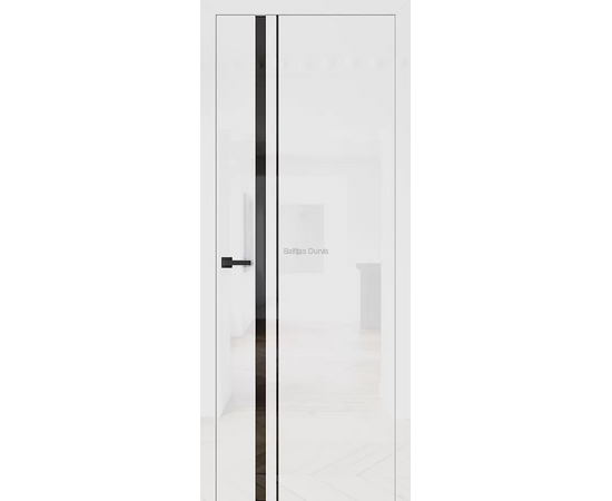 Iekšdurvis CITY 3 SUPREME baltā krāsā ar vertikāliem tumšiem dekoratīviem līniju elementiem.