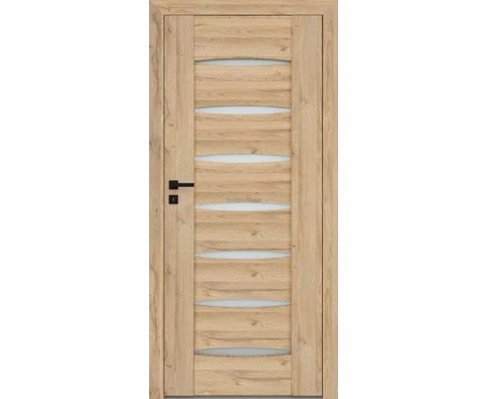 Durvis ENA ar dabīga ozolkoka faktūru un horizontālām reljefām līnijām ar stikla elementiem– piemērotas moderniem interjeriem.