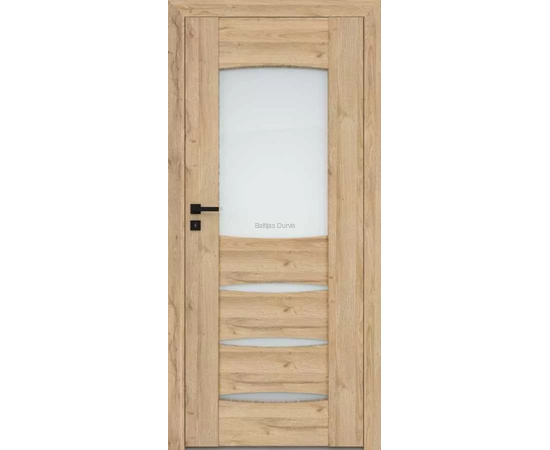 Durvis ENA ar dabīga ozolkoka faktūru stikla pildiņu un horizontālām reljefām līnijām ar stikla elementiem– piemērotas moderniem interjeriem.