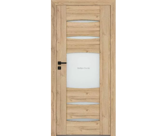 Durvis ENA ar dabīga ozolkoka faktūru stikla pildiņu un horizontālām reljefām līnijām ar stikla elementiem– piemērotas moderniem interjeriem.