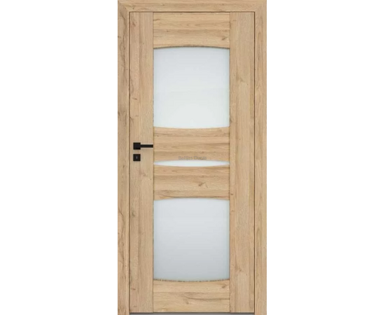 Durvis ENA ar dabīga ozolkoka faktūru stikla pildiņu un horizontālām reljefām līnijām ar stikla elementiem– piemērotas moderniem interjeriem.