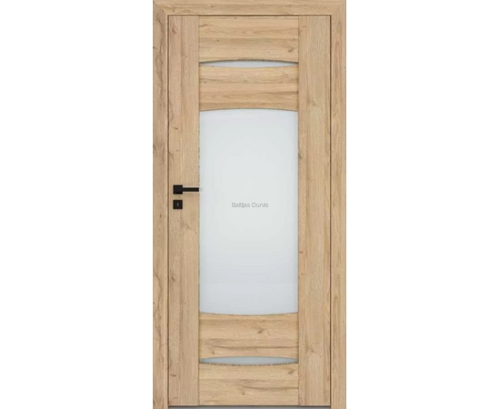 Durvis ENA ar dabīga ozolkoka faktūru stikla pildiņu un horizontālām reljefām līnijām ar stikla elementiem– piemērotas moderniem interjeriem.