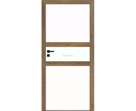 Durvis RIVIA DRE ar koka rāmja apdari un baltiem pildiņiem, kas piešķir telpai mūsdienīgu izskatu.