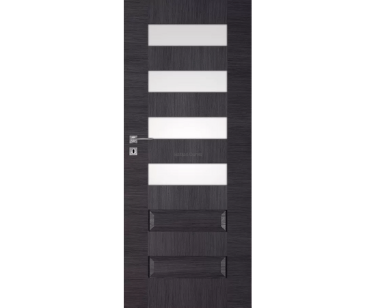 Tumšas durvis SCALA DRE ar horizontāliem stikla paneļa akcentiem , radot izteiksmīgu izskatu. Durvis piemērotas modernam interjeram.