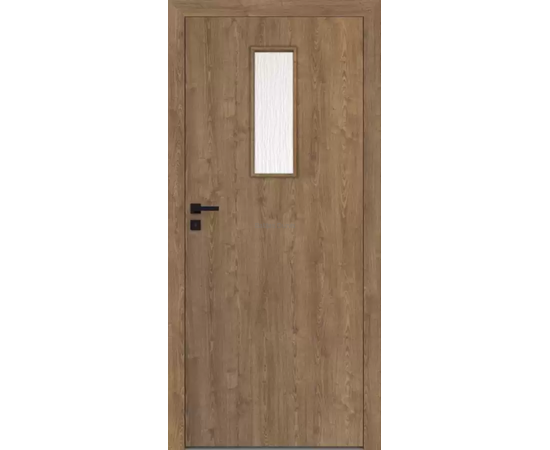 Iekšdurvis STANDARD DRE ar dekoratīvu stikla līniju vertikāli durvju aušdaļā.