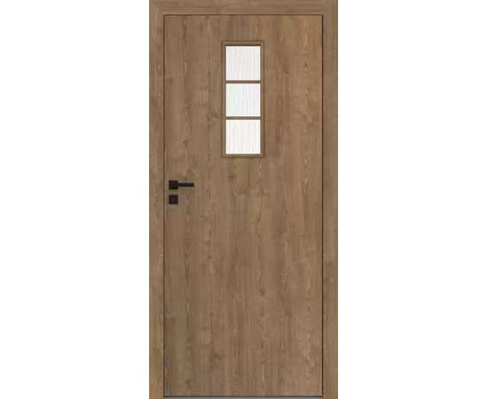 Iekšdurvis STANDARD DRE ar dekoratīvu līstotu stikla līniju vertikāli durvju aušdaļā.